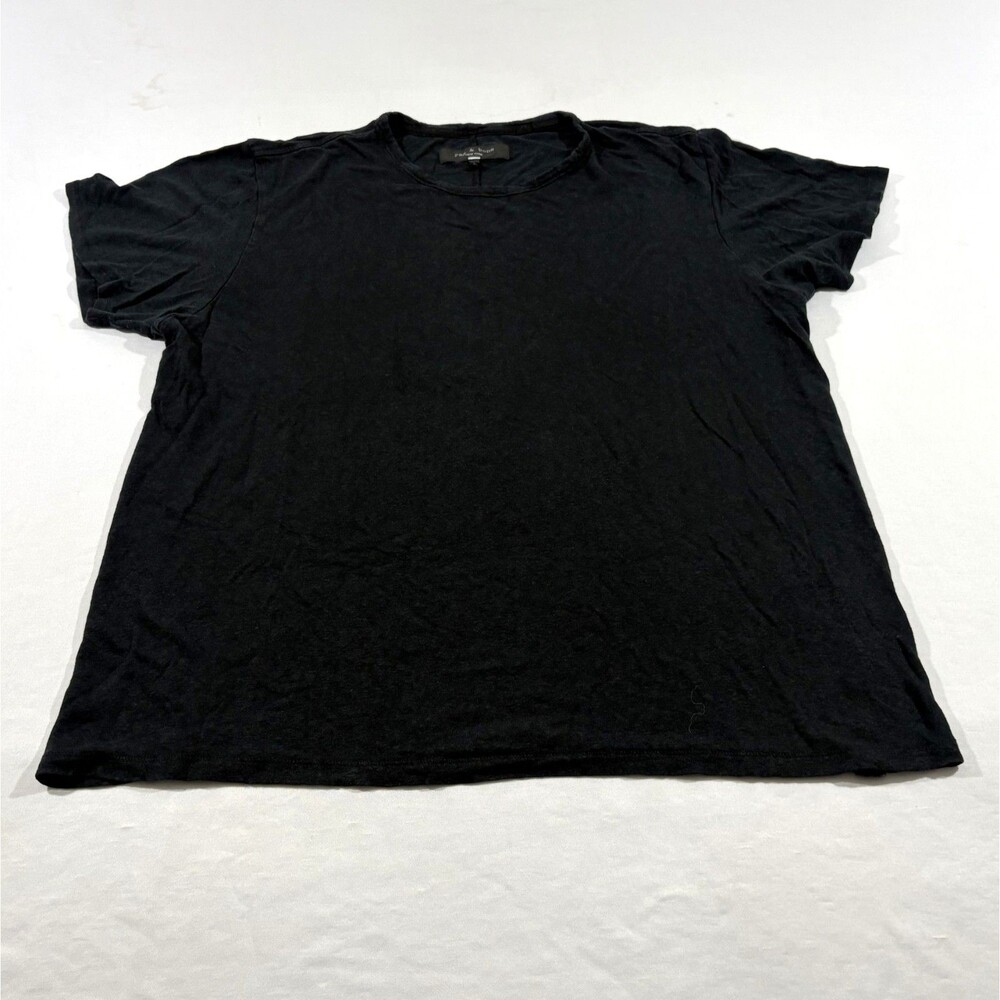 Rag & Bone Mens Black Crew Boxy Linen Blend Short Sleeve T-shirt Casual Sz XL